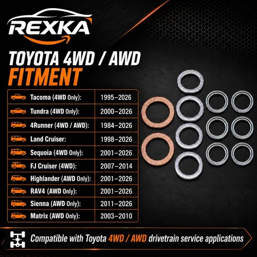 Miniatura 6 de Rexka Kit de juntas de servicio diferencial y de transferencia de 12 piezas compatible con Toyota Lexus 4Runner Land Cruiser Tundra Tacoma FJ
