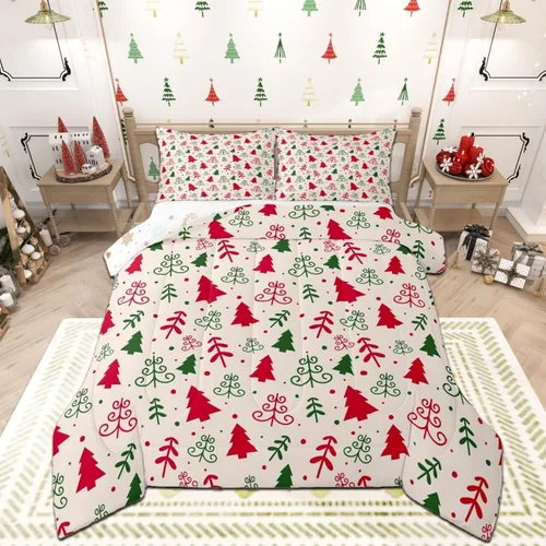 Miniatura 36 de Juego de edredón de Feliz Navidad, tamaño individual, juego de ropa de cama de flores rojas de Navidad, bayas y hojas, para niños y hombres, juego