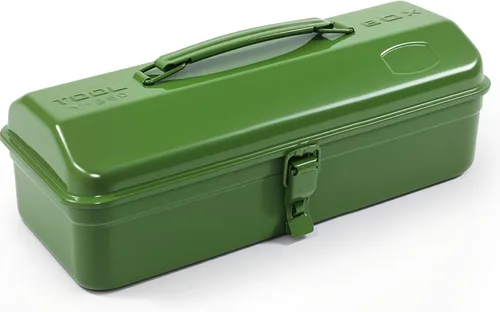 Miniatura 8 de Caja de herramientas de metal portátil verde militar, estilo de techo de cadera con cierre de cierre de metal, pecho de herramienta para taller