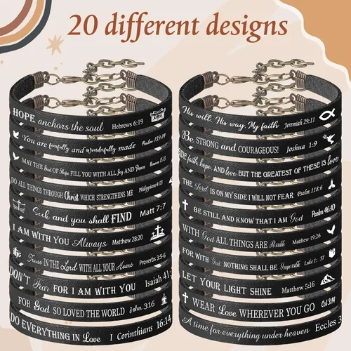 Miniatura 3 de Jeyiour 40 pulseras de versículo bíblico a granel, pulseras de cuero cristiano a granel, pulseras de citas de las Escrituras de la fe de Dios
