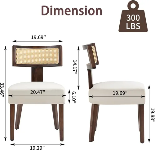 Miniatura 5 de ZJhome Juego de 2 sillas de comedor tapizadas de ratán, sillas de comedor de tela moderna de mediados de siglo con marco de madera dura marrón