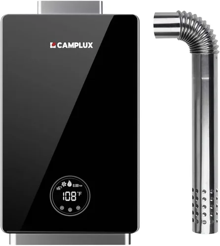 CAMPLUX - Calentador de agua sin tanque de propano, calentador de agua caliente instantáneo, 3.18 GPM bajo demanda, propano, interior, color negro