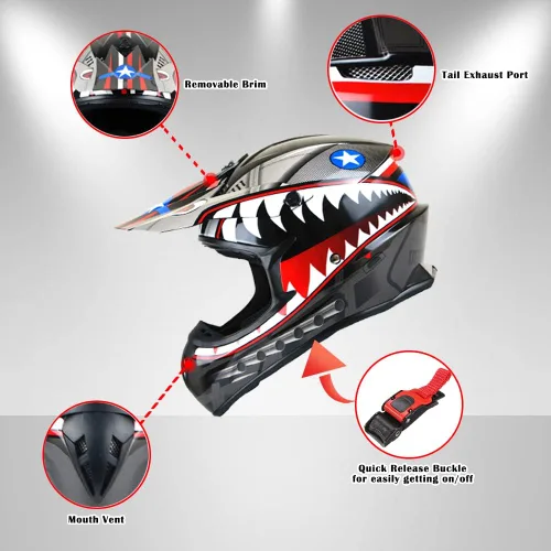 Miniatura 3 de 1Storm - Casco de motocross para adultos BMX MX ATV Dirt Bike Downhill Mountain Bike estilo Monster Shark Racing HKY_SC09S