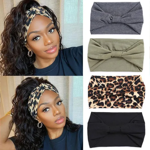 Miniatura 22 de Xtrend Paquete de 4 bandas anchas para el cabello para mujer, bandanas negras de moda, estilo bohemio, bandas gruesas para el cabello, grandes