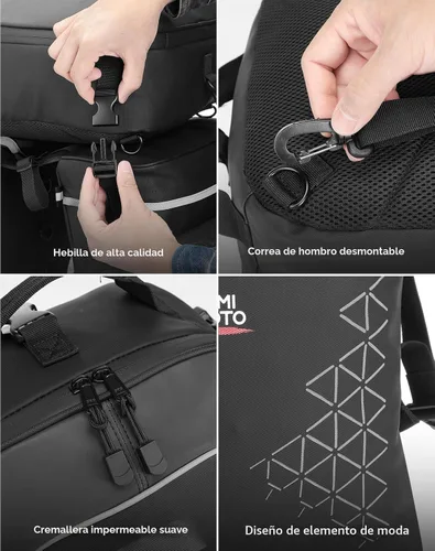 Miniatura 7 de KEMIMOTO Combo de alforjas de bicicleta 3 en 1, bolsa de comestibles para sillín de bicicleta con cubierta impermeable para lluvia, 52 L, gran
