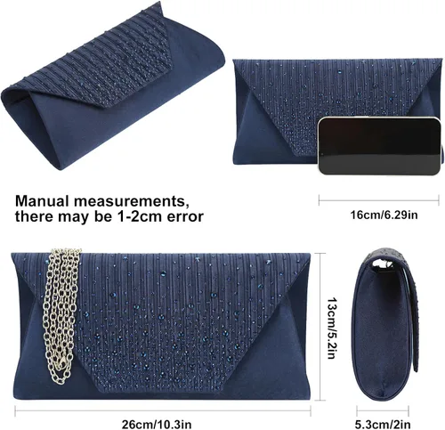 Miniatura 2 de Eshow Bolso de mano para mujer, bolso de noche, diseño de lentejuelas con cuentas vintage, bolsa de diamantes de imitación para boda, fiesta