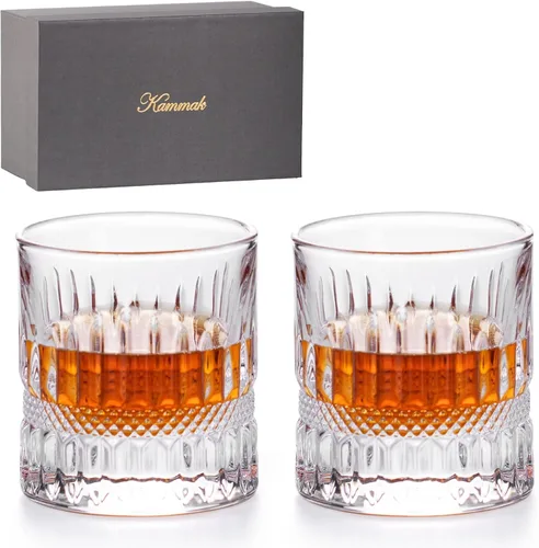 KAMMAK Juego de 2 vasos de whisky, 7.05 onzas, vasos Old Fashioned para whisky escocés, cócteles, ron, vodka en bar y regalos de fiesta para