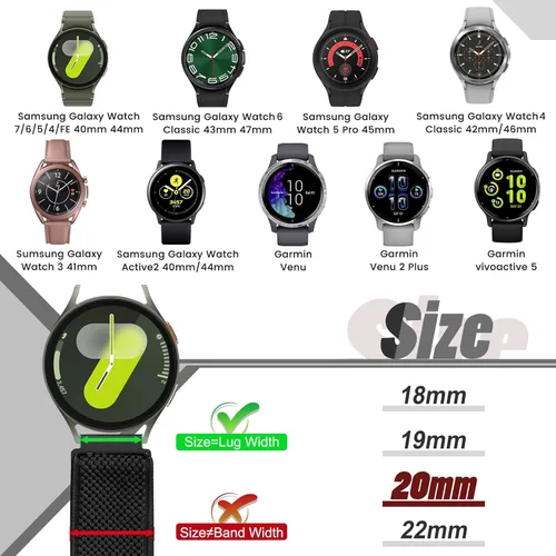Miniatura 2 de Banda elástica de liberación rápida de 0.787 in compatible con Samsung Galaxy Watch 7 6 5 4 1.575 in 1.732 in/Garmin Vívoactive 6/5/3/3