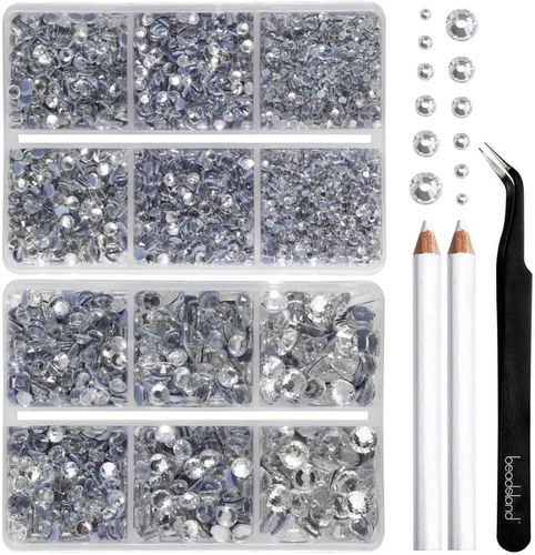 Miniatura 8 de BEADSLAND Hotfix - 6080 diamantes de imitación azul oscuro para ropa y manualidades, mezclados en 6 tamaños con kit de lápiz de cera y pinzas, Zafiro