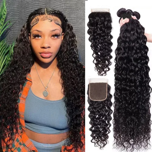 Miniatura 7 de Paquetes de cabello humano brasileño ondulado (14, 16, 18, 20 pulgadas), cabello humano sin procesar 12A, paquetes húmedos y ondulados, extensiones
