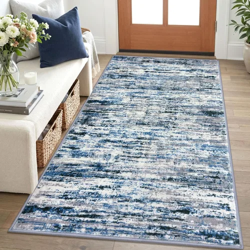 Miniatura 91 de Alfombra de pasillo moderna Lansny 2 x 6 pulgadas, alfombra de cocina lavable verde mostaza multicolor, alfombra antideslizante suave para pasillo