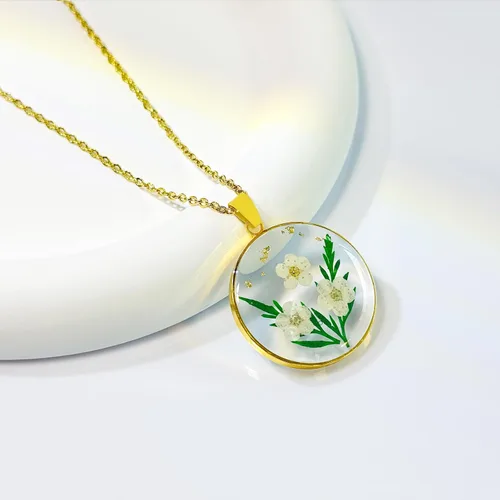 Miniatura 37 de Collares de flores de nacimiento para mujer, collar de 1 a 12 meses, collar de flores prensadas hecho a mano, regalo único de vacaciones, dorado, 18