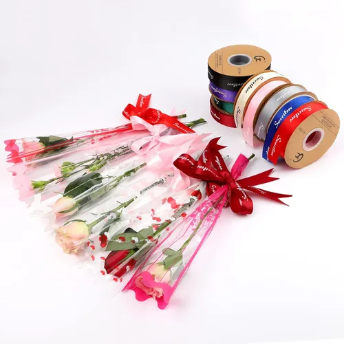 Miniatura 4 de Bolsas de envoltura de 100 unidades, diseño de flores transparentes con manga para ramo de flores, 100 unidades, S-Rose