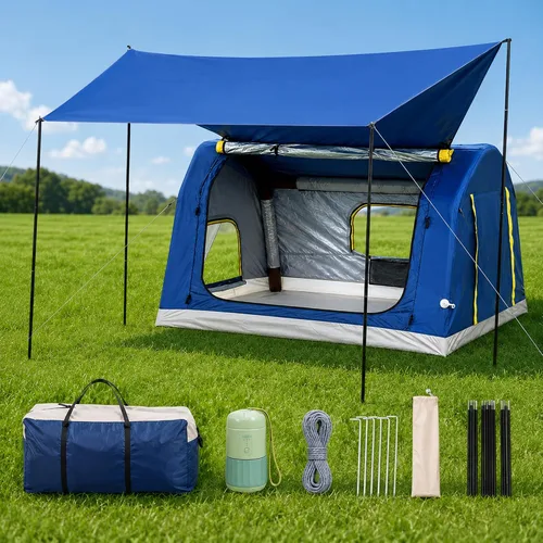 3-4 Person 3 in 1 Inflatable Tent, 60s Setup PU3000, 4-Season Waterproof Camping Tent with Electric Pump, All Weather Tent for Romantic Dates,