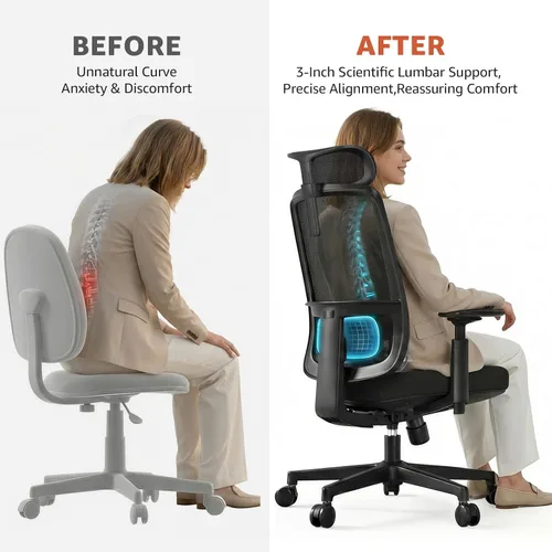 Miniatura 5 de ErgoSift M1 Silla ergonómica de malla para oficina, silla de escritorio de oficina en casa con soporte lumbar ajustable, cómoda silla