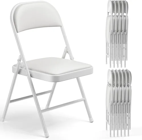 Miniatura 20 de Paquete de 2 sillas plegables, sillas plegables acolchadas de piel sintética para exteriores e interiores, asiento comercial de metal plegable