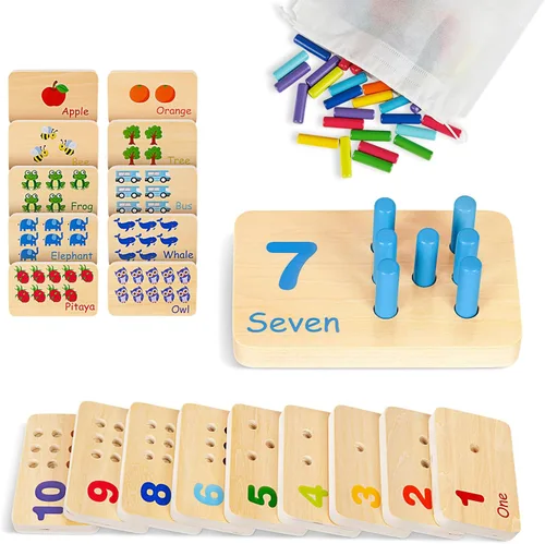 TOOKYLAND Tabla de Clavos Juguetes para Niños Pequeños, Juguetes de Madera para Contar con 55 Clavos, Manipulativos Matemáticos de Madera,