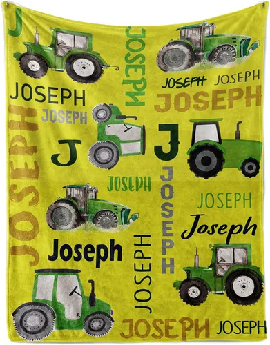 Miniatura 20 de Manta personalizada de tractores, nombre personalizado con diseño de camiones de tractor agrícola, manta de cama de franela de felpa suave