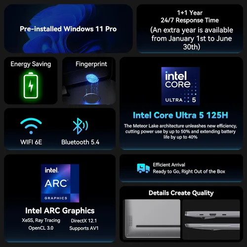 Miniatura 2 de GEEKOM GeekBook X16 Pro 2.8 lbs Laptop, 16" 2.5K 16:10 Laptop Computer, Ultra 5 125H, 32GB LPDDR5x 7500MHz RAM 1TB SSD, Up to 17 Hour, USB4