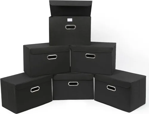 Miniatura 11 de STOREONE Contenedores de Almacenamiento de Tela en Forma de Cubo Plegables, Organizador Contenedor Cesta Plegable con Tapas y Asas de Metal