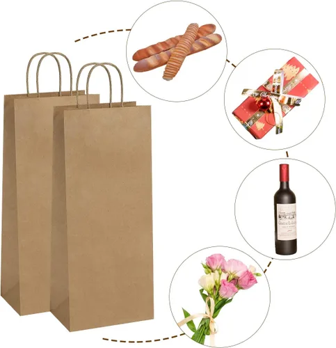 Miniatura 3 de Poever Bolsas de papel kraft para vino con asas de 5.25 x 3.25 x 13 pulgadas para botellas de bebidas alcohólicas de whisky, 25