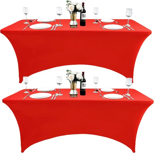 Miniatura 20 de Paquete de 2 Cubiertas de Mesa de Spandex de 4 pies para Mesas Plegables Rectangulares - Manteles Elásticos Ajustados Resistentes a las Arrugas
