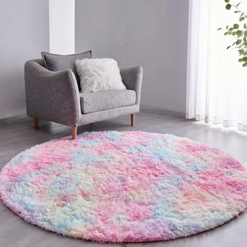 Miniatura 10 de FJZFING Alfombra redonda de color gris oscuro con teñido anudado, ultra suave, moderna, de 7 x 7 pies, alfombra circular para dormitorio de niños