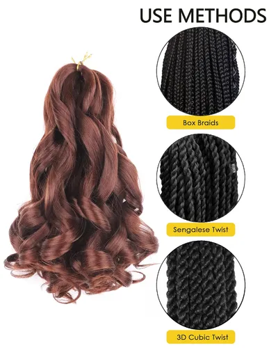 Miniatura 3 de Cabello rizado francés trenzado de 10 pulgadas, color 33, cabello rizado preestirado, 8 paquetes de trenzas de ganchillo para trenzas de caja
