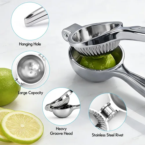 Miniatura 3 de Exprimidor manual de limón, exprimidor manual de metal de lima y limón, apto para lavavajillas, prensa de limón resistente, metal sólido adecuado