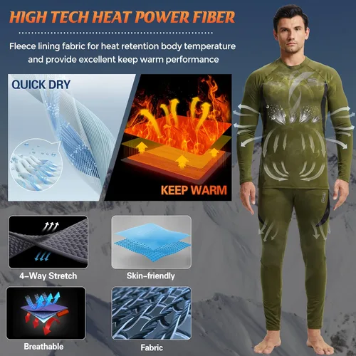 Miniatura 4 de romision Ropa interior térmica para hombre, conjunto de pantalones largos con forro polar, equipo de caza de invierno, capa base cálida, camiseta