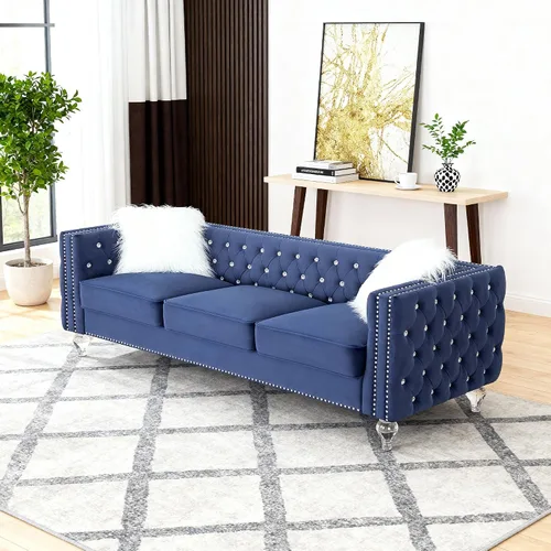 Miniatura 10 de Chesterfield - Sofá biplaza de lujo con patas acrílicas, sofás de 2 plazas, moderno de 59.84 pulgadas, con botones de diamante copetudo, con ribete