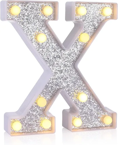 Foaky Letras iluminadas plateadas, decoraciones de fiesta, decoraciones de cumpleaños para luz nocturna, fiesta de cumpleaños, regalos de Navidad (X)