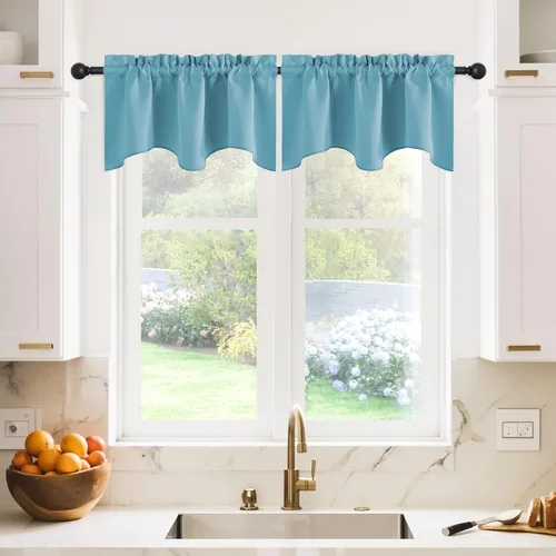 Miniatura 9 de NICETOWN Cenefa de ventana para dormitorio, ahorro de energía, bolsillo para barra, cenefa festoneada corta para ventana pequeña para lavandería