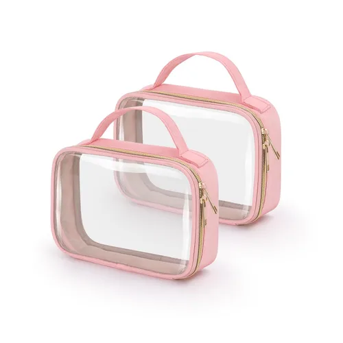 Miniatura 21 de Bolsa de aseo transparente Wedama, paquete de 2 bolsas de maquillaje transparentes con asas, bolsas cosméticas de PVC para mujeres y hombres, bolsas