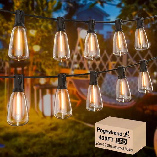 Miniatura 10 de Guirnalda de luces LED para exteriores ST38 de 200 pies, impermeables, con 106 bombillas vintage inastillables (6 de repuesto), luces Edison