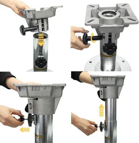 Miniatura 3 de ONHI Pedestal ajustable de aluminio para asiento de barco de 13 a 19 pulgadas de altura, diseño de bloqueo, pulido plateado, para barcos de pesca