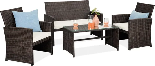 Miniatura 16 de Best Choice Products juego de muebles de mimbre para patio al aire libre, 4 piezas, para conversación en el patio trasero con mesa de café, cojines