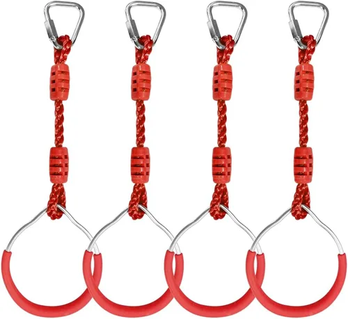 Miniatura 30 de Anillo de gimnasia con columpio para curso de obstáculos de guerrero Slackline, equipo de entrenamiento de trapecio y puño, 2 barras ninja moradas
