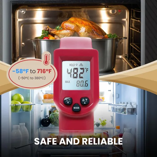 Miniatura 4 de Pistola de termómetro infrarrojo – Pistola infrarroja de temperatura láser para cocinar waffles, pizza, hornear, plancha, HVAC, motor, amplio rango
