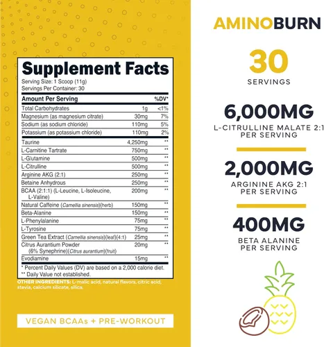 Miniatura 2 de Type Zero Amino Burn Vegan BCAA + Pre-entrenamiento (sabor a piña colada)