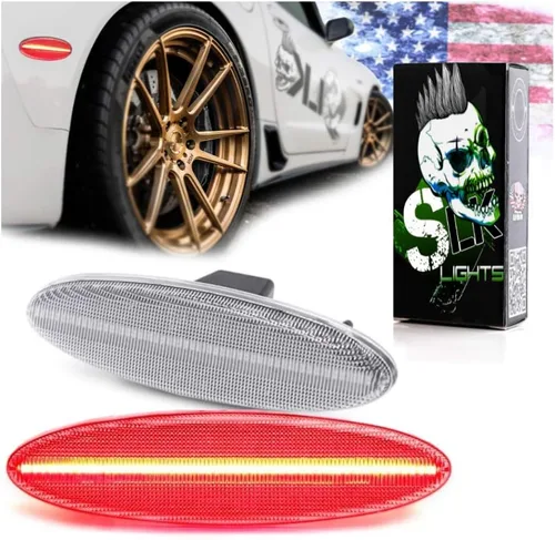 SLK-Lights C5 Rojo LED Luces de Marcador Lateral Trasero para Parachoques Mejor que el Reemplazo OEM para Accesorios de Corvette Coupé Z06 Lente