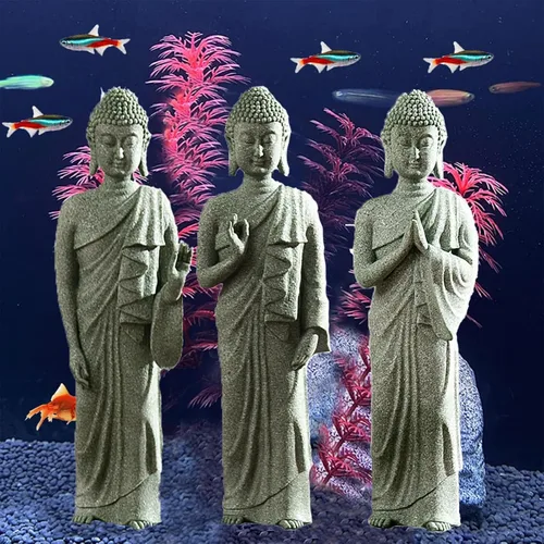 Miniatura 5 de Estatua de Buda para acuario, estatua de Buda de pecera, decoraciones de estatua de Buda de piedra arenisca natural, esculturas de Buda para pecera