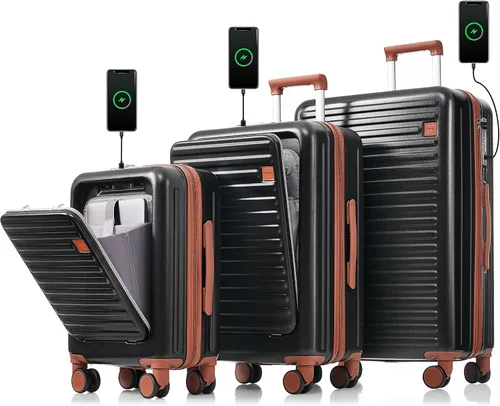 Miniatura 53 de Merax Juego de equipaje rígido ABS expandible de 3 piezas con rueda giratoria Maleta TSA Lock Suit Case, Negro -, Juego de 2 piezas, Equipaje