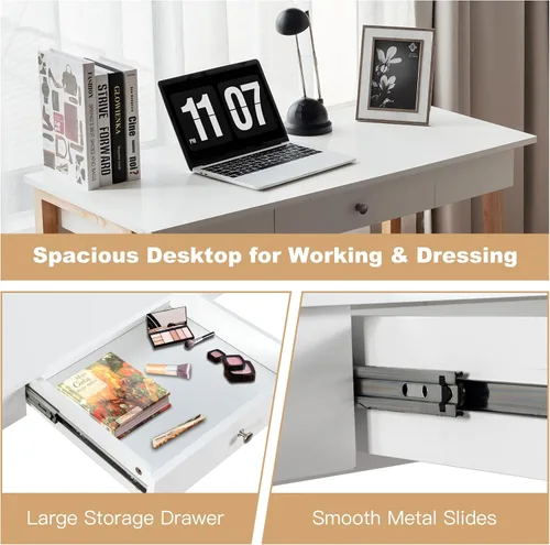 Miniatura 7 de COSTWAY Escritorio para computadora de 42 pulgadas con cajón de almacenamiento, moderna mesa de estudio de escritura en casa con patas de madera