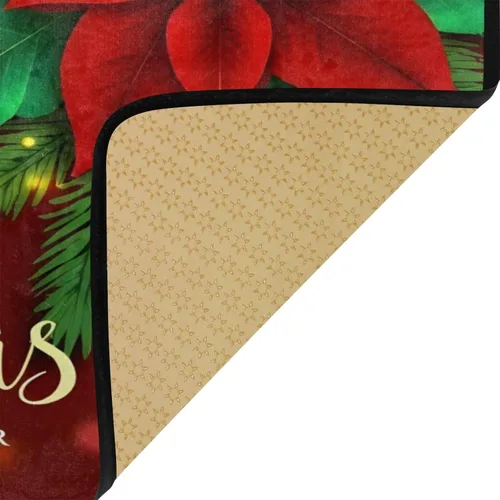 Miniatura 3 de Alfombras de cocina de Navidad, diseño de flor de pascua roja, antideslizantes, suaves, antifatiga, tapete de baño, tapete para decoración