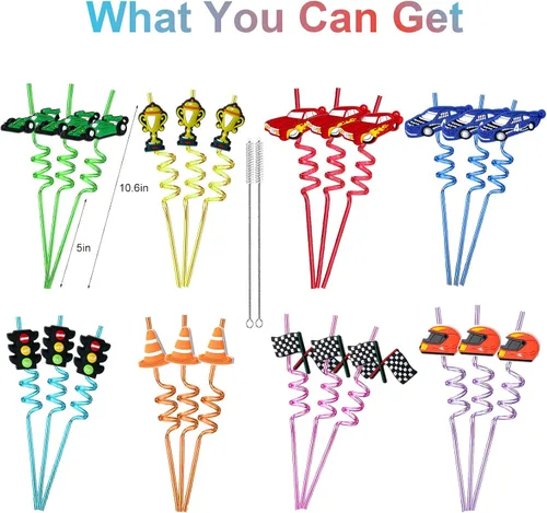 Miniatura 4 de 24 popotes reutilizables para decoración de fiesta de cumpleaños, suministros para fiestas de cumpleaños, marcadores de bebidas con 2 cepillos