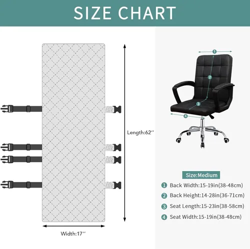 Miniatura 3 de Easy-Going Funda reversible para silla de oficina, resistente al agua, suave, con hebilla antideslizante para sillón o silla sin reposabrazos