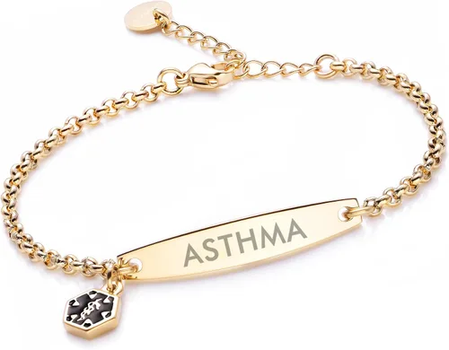 Miniatura 51 de LinnaLove - Pulsera de identificación de alerta médica con cadena Rolo simple pregrabada para mujer