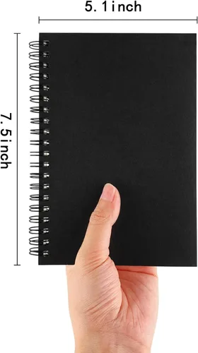 Miniatura 2 de DSTELIN Cuaderno de espiral en blanco, 1 paquete, tapa suave, libro de bocetos, 100 páginas/50 hojas, 7.5 x 5.1 pulgadas (negro)