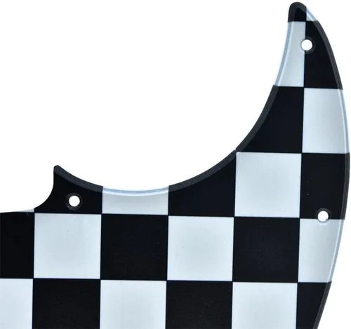 Miniatura 3 de KAISH 4 String J Bass Style Pickguard Bass Pick Guard Scratch Plate para USA/México Jazz J Bass Negro/Blanco Grid